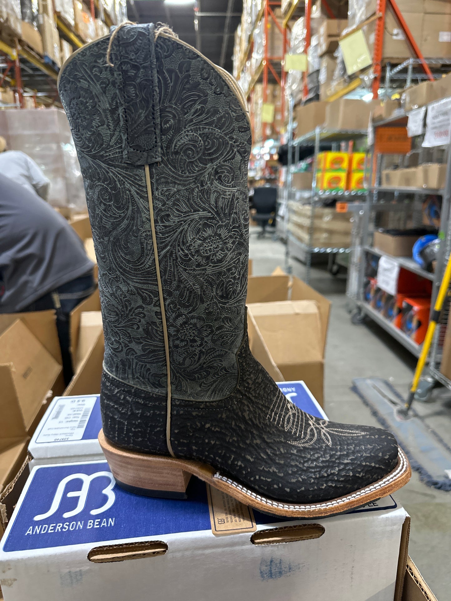 Anderson Bean Womens Boot 340736 Black Safari Shark/ Pale Blue Tooling