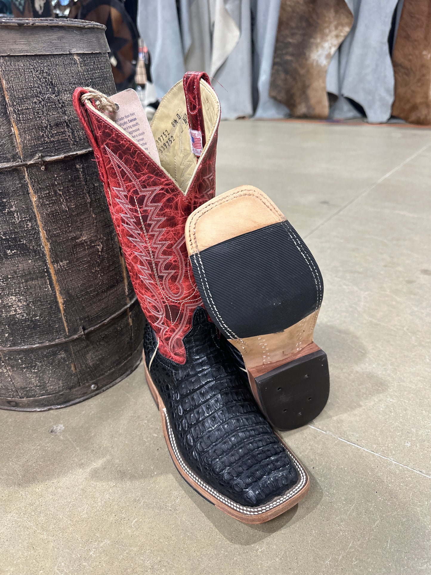 Anderson Bean Mens Boot 339752 Black Lux Caiman/Red Lonestar