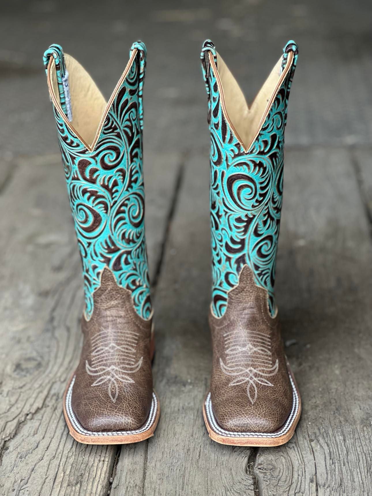 Anderson Bean Womens Boot 335874 Hickory West Turquoise Caracol Embossed