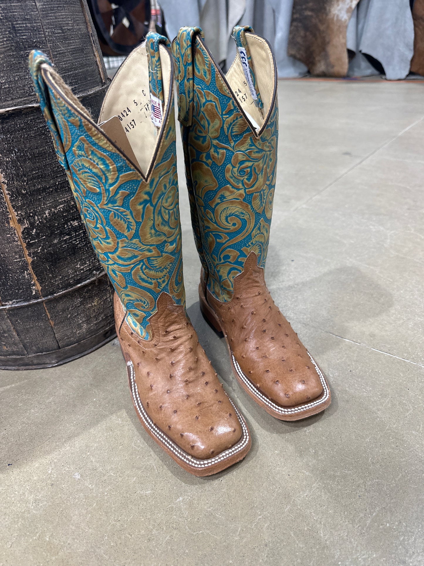Anderson Bean Womens Boot Cognac MD 334157 Ostrich/Teal Havana Eagle.