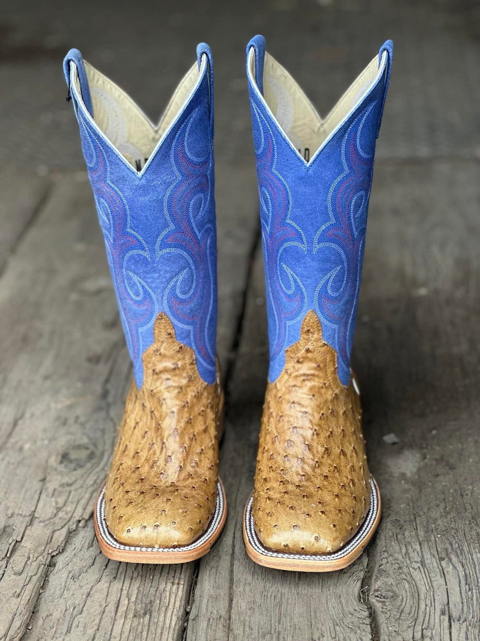 Horse Power Top Hand Mens Boot HP8005 Antique Saddle FQ Ostrich/Royal ...