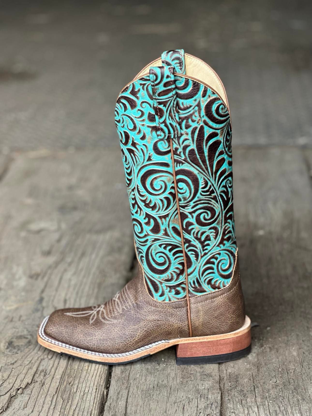 Anderson Bean Womens Boot 335874 Hickory West/Turquoise Caracol Embossed