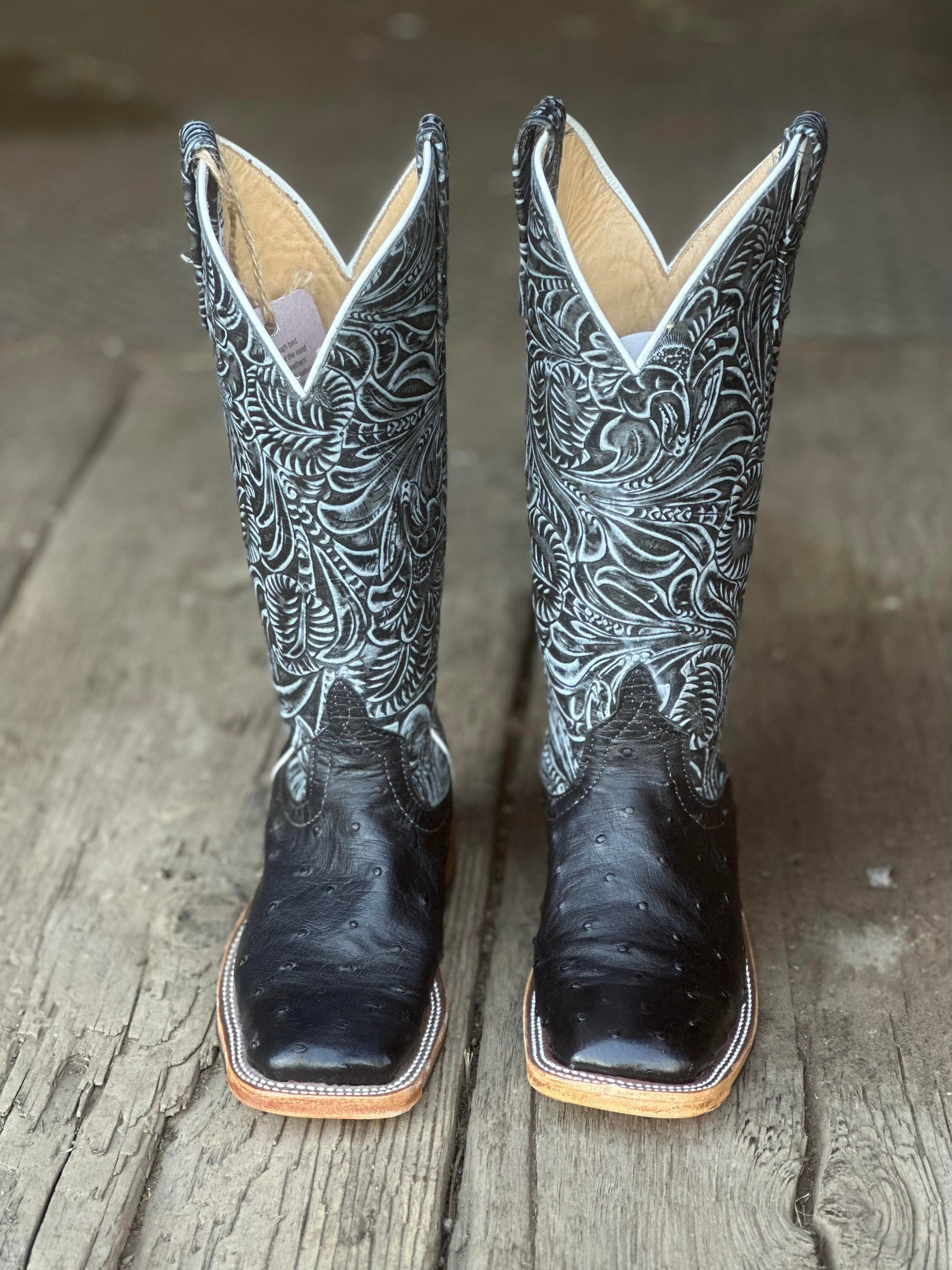 Square Toe Boots Anderson Bean Black Ostrich Anderson Bean Womens