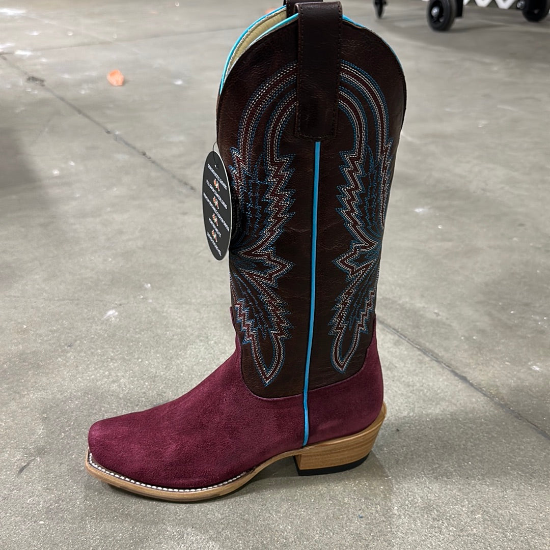 Macie Bean Womens Boot M9500 Burgandy Suede Split/ Bone Explosion.