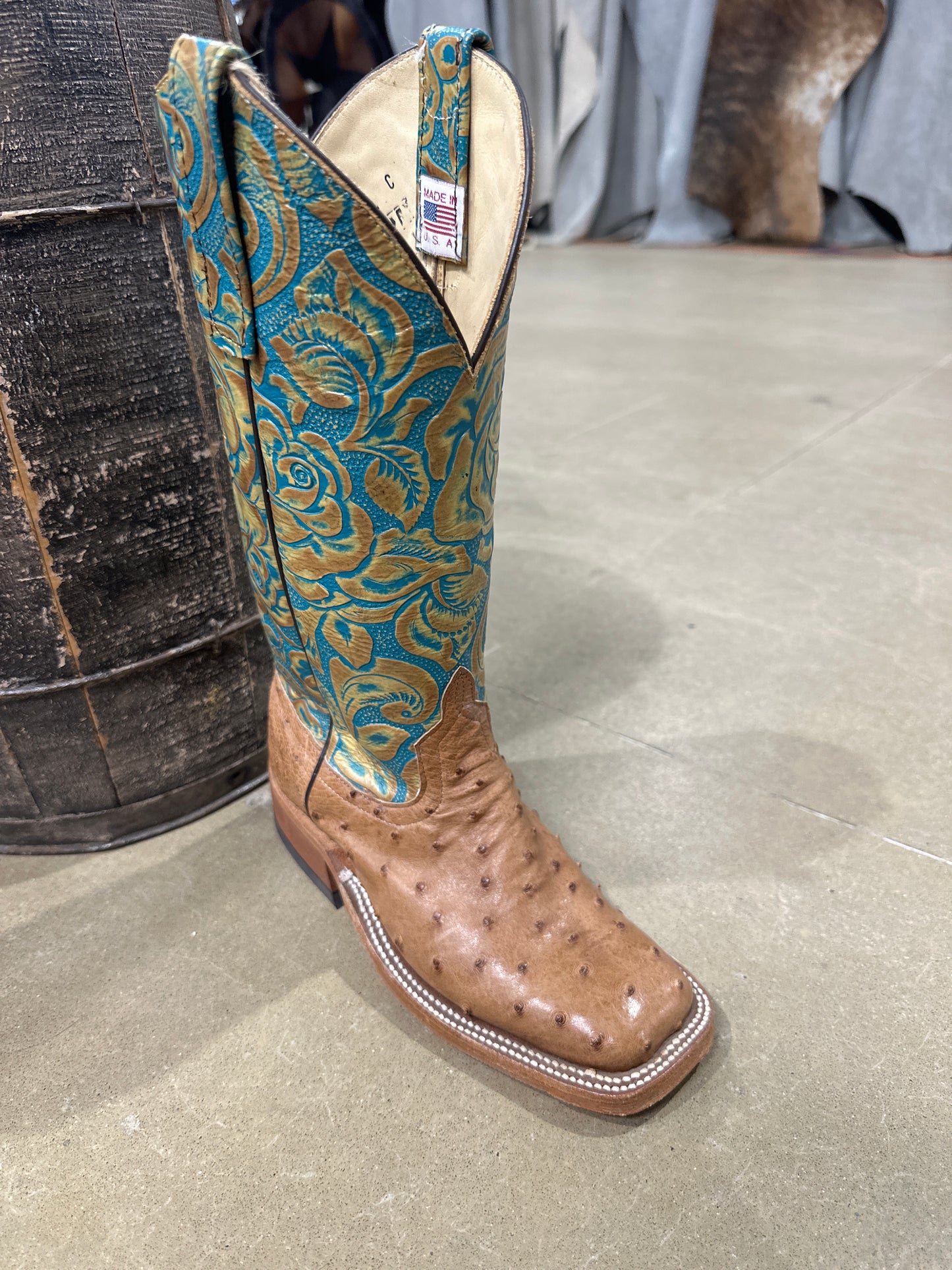 Anderson Bean Womens Boot Cognac MD 334157 Ostrich/Teal Havana Eagle.