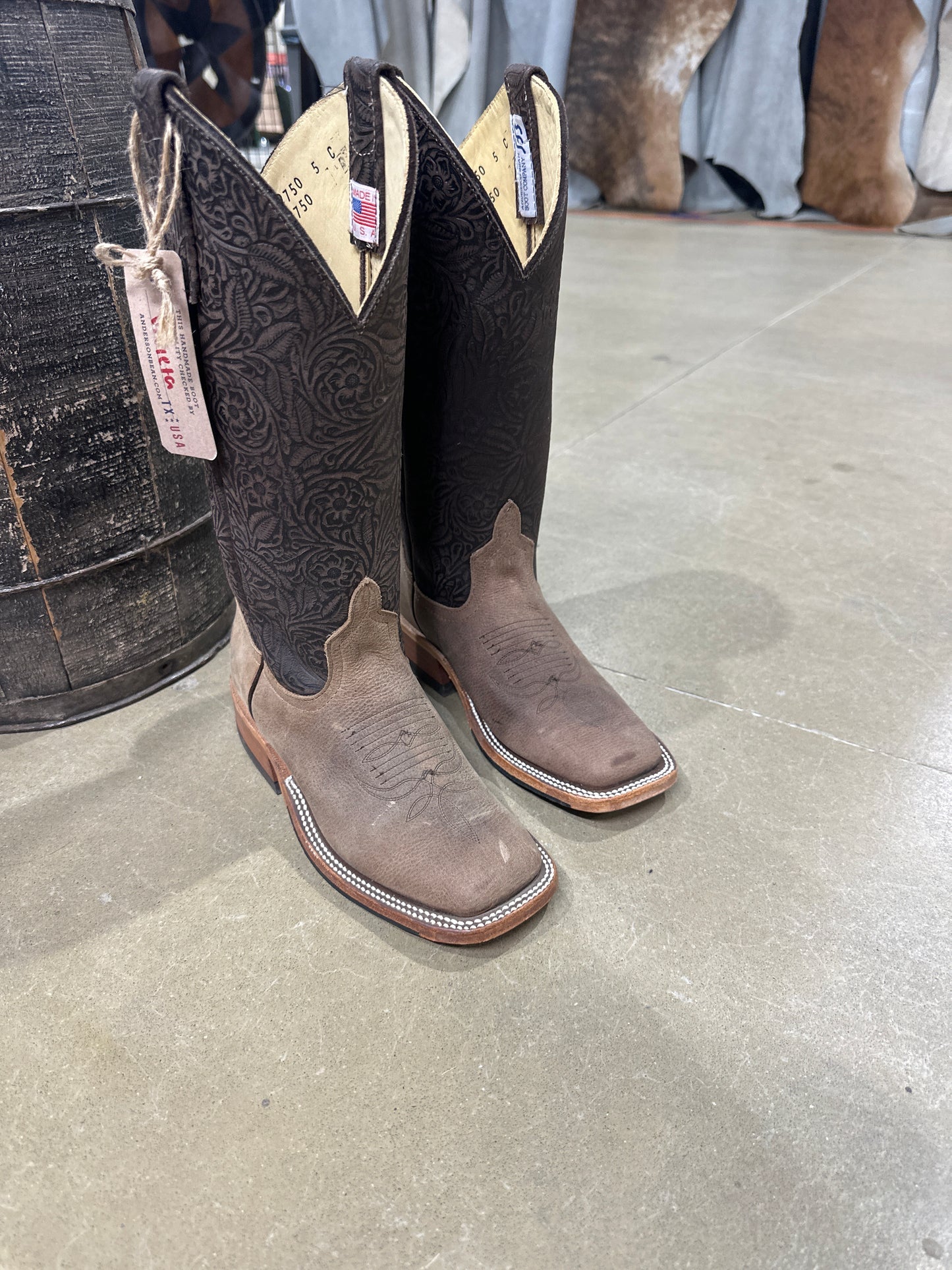 Anderson Bean Womens Boot 339750 Sand Angry Elk/Chocolate Floral Cowhide