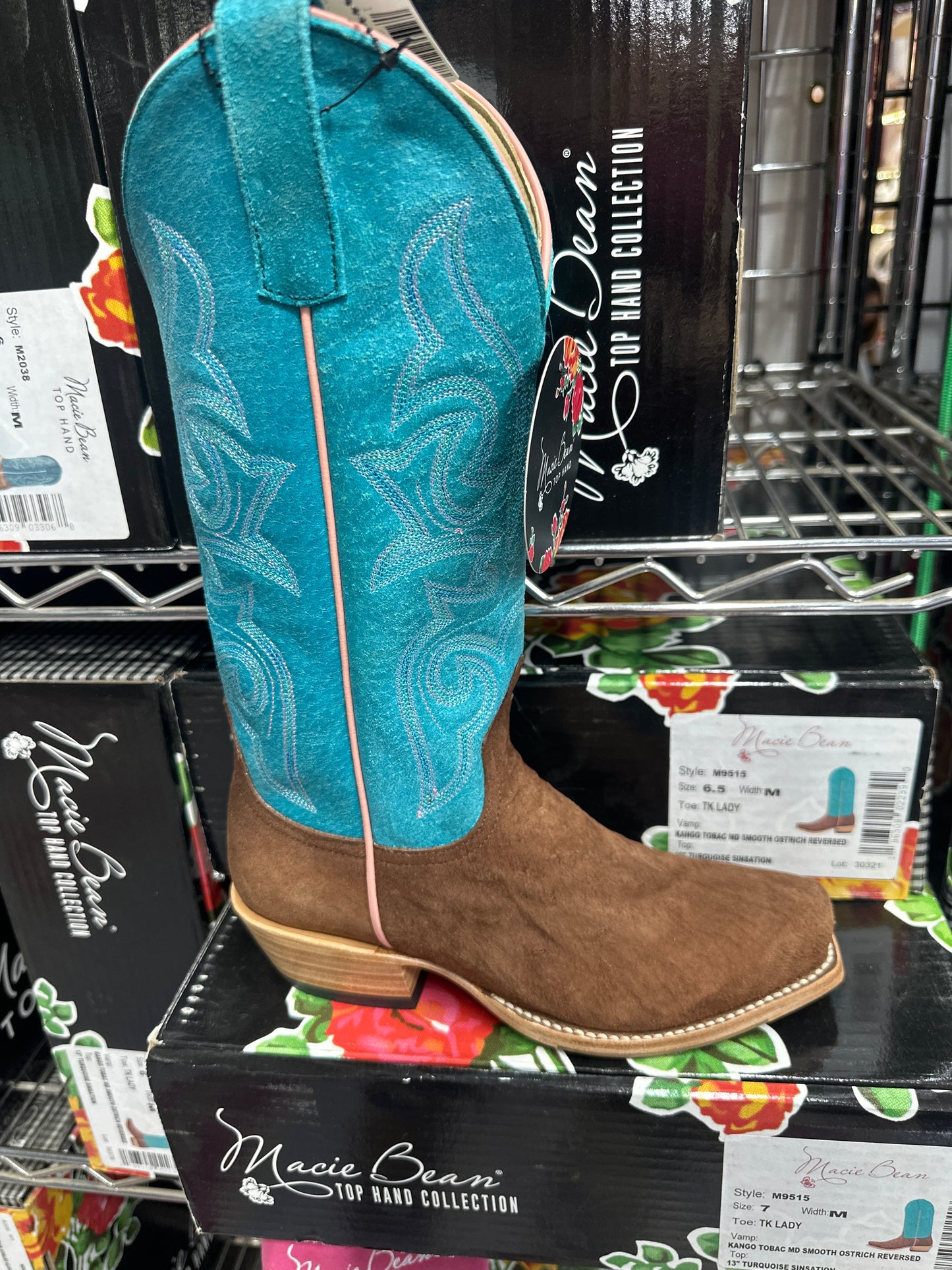 Macie Bean Womens Boot M9515 Kango Tobac MD Smooth Ostrich Reversed/Turquoise Sinsation
