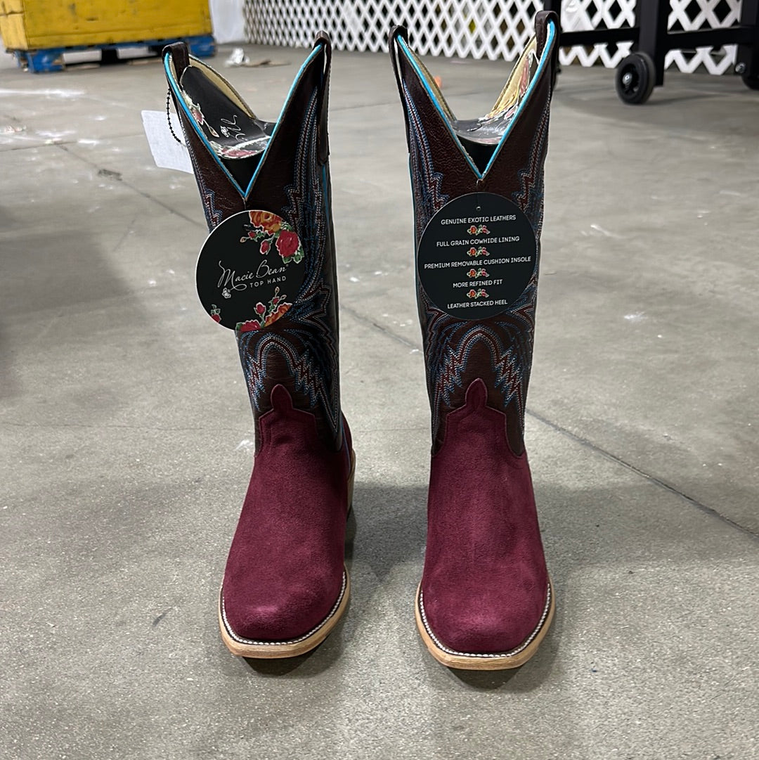 Macie Bean Womens Boot M9500 Burgandy Suede Split/ Bone Explosion.