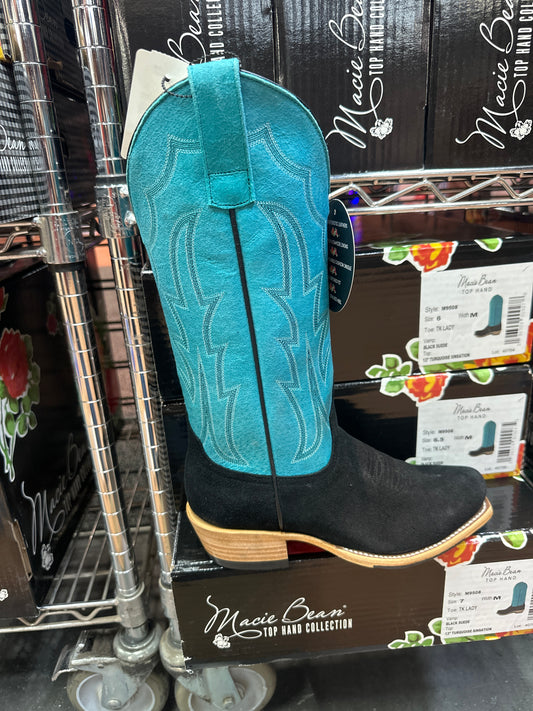 Macie Bean Womens Boot M9508 Black Suede/Turquoise Sinsation